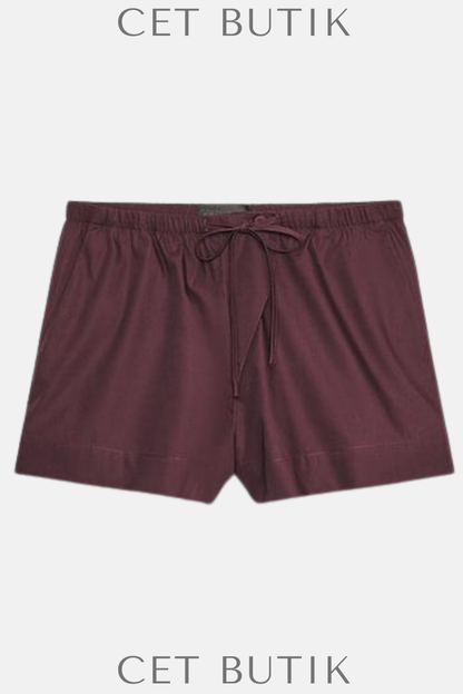 Zara Poplin Mini Şort – Burgonya / Burgundy