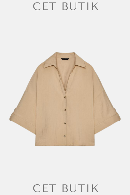 Zara Wide Short Sleeve Shirt – Mid Camel
