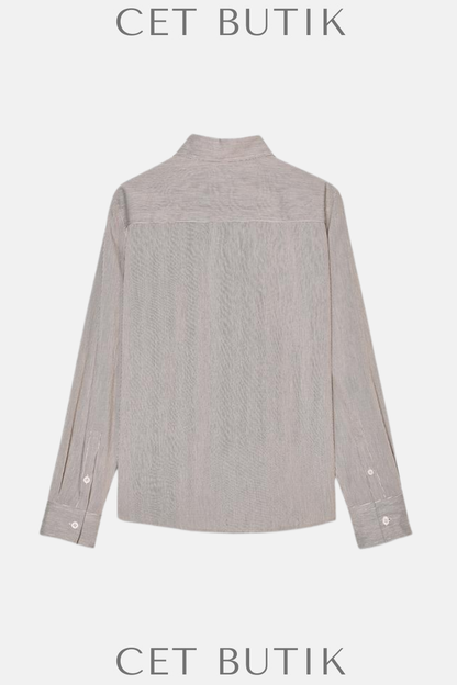 Zara ZW Collection Çizgili Bej/Kahverengi Bluz