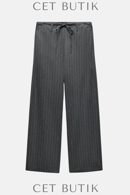 Zara Çizgili Bağcıklı Pantolon – Soft Gray