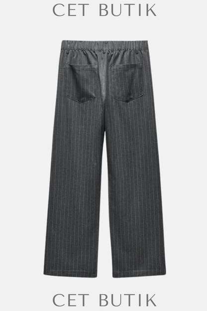 Zara Çizgili Bağcıklı Pantolon – Soft Gray