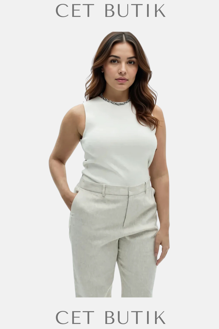 Mango Boreli %100 Keten Pantolon – Bej / High Waist Suit Trouser