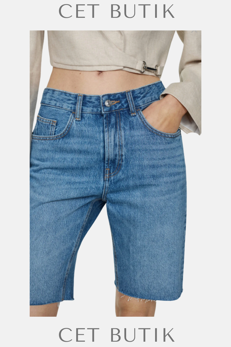Mango Düz Kesim Denim Bermuda Şort – Mavi