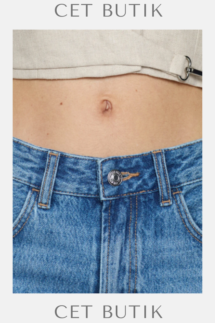Mango Düz Kesim Denim Bermuda Şort – Mavi