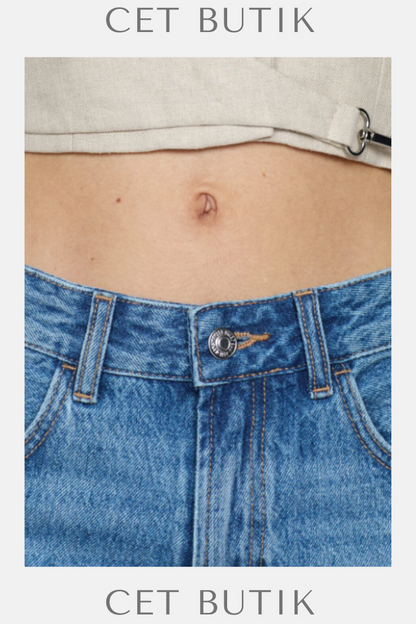 Mango Düz Kesim Denim Bermuda Şort – Mavi
