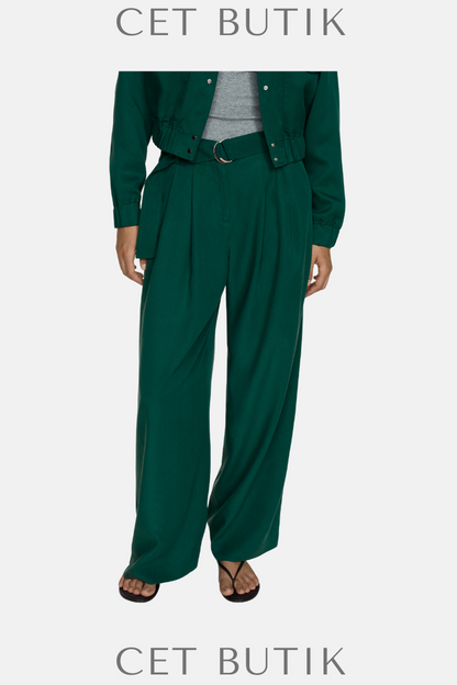 Mango Kemerli Lyocell Geniş Paça Pantolon – Yeşil