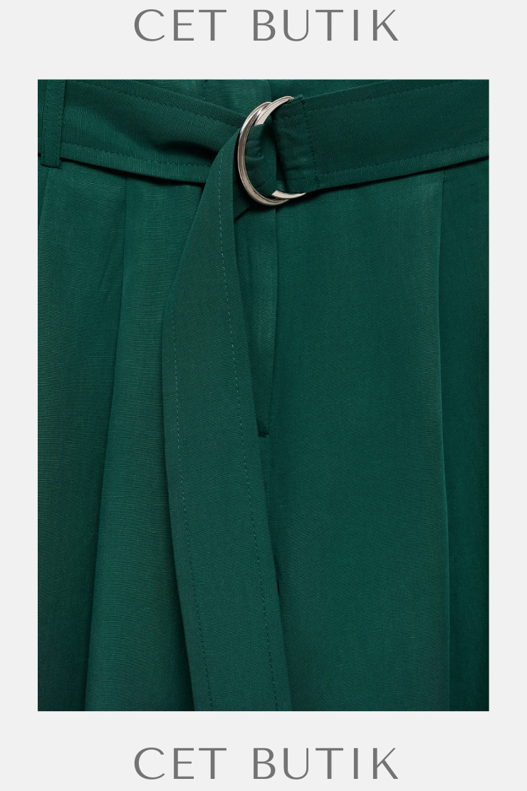 Mango Kemerli Lyocell Geniş Paça Pantolon – Yeşil