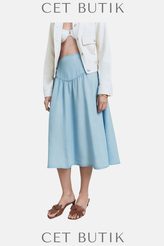 Mango Yumuşak Denim Midi Etek – Büzgülü Detay
