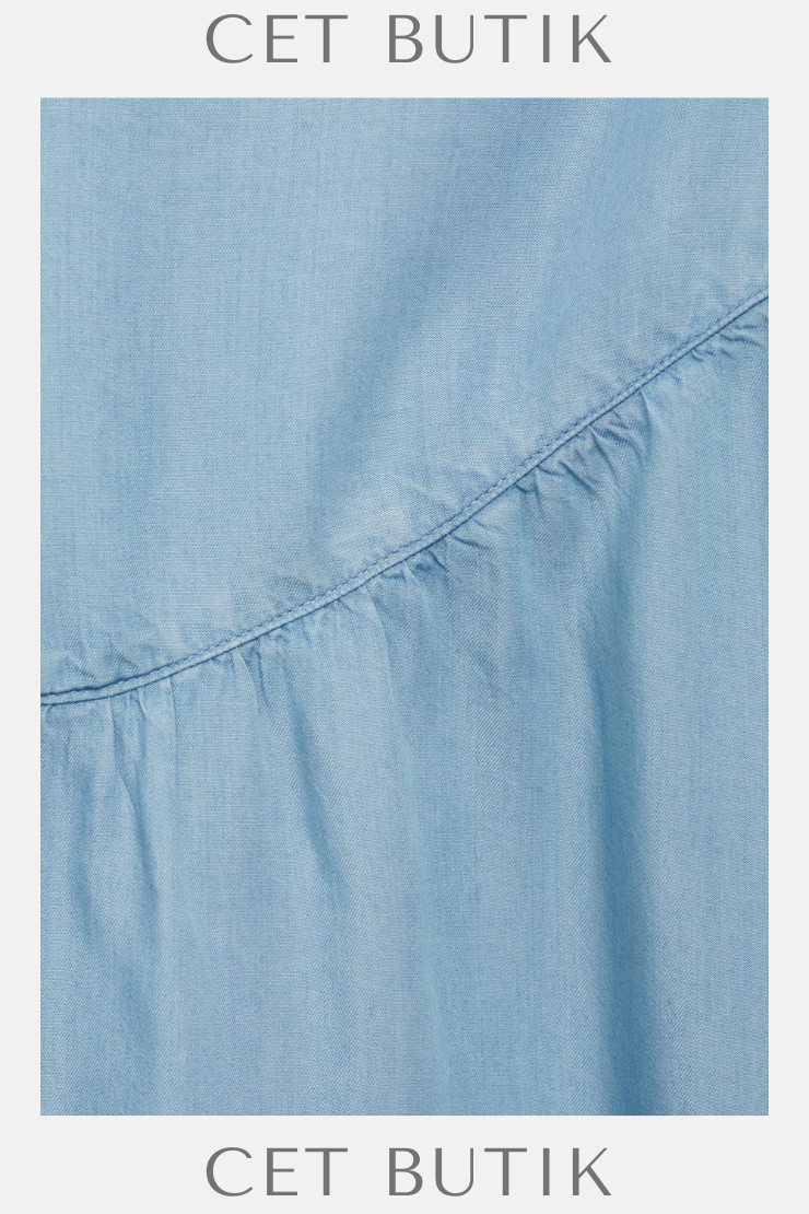 Mango Yumuşak Denim Midi Etek – Büzgülü Detay