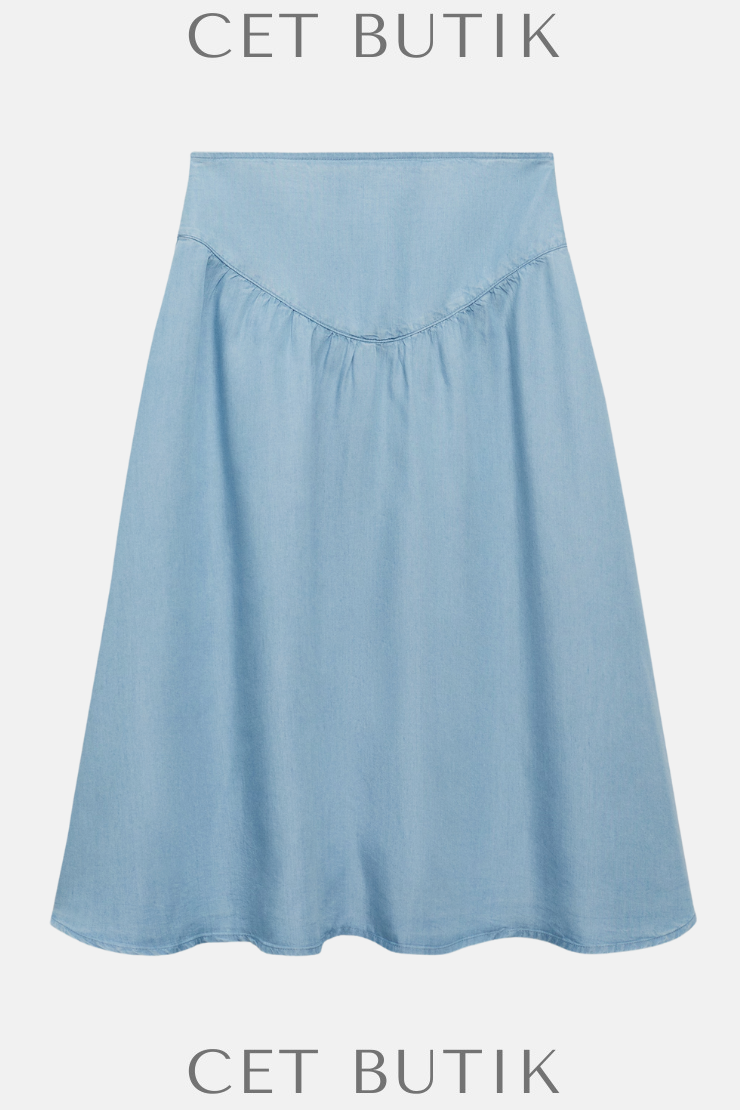 Mango Yumuşak Denim Midi Etek – Büzgülü Detay