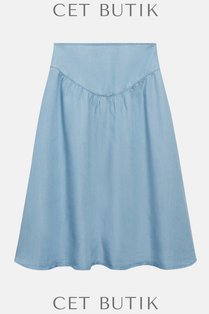 Mango Yumuşak Denim Midi Etek – Büzgülü Detay