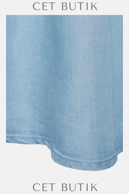 Mango Yumuşak Denim Midi Etek – Büzgülü Detay