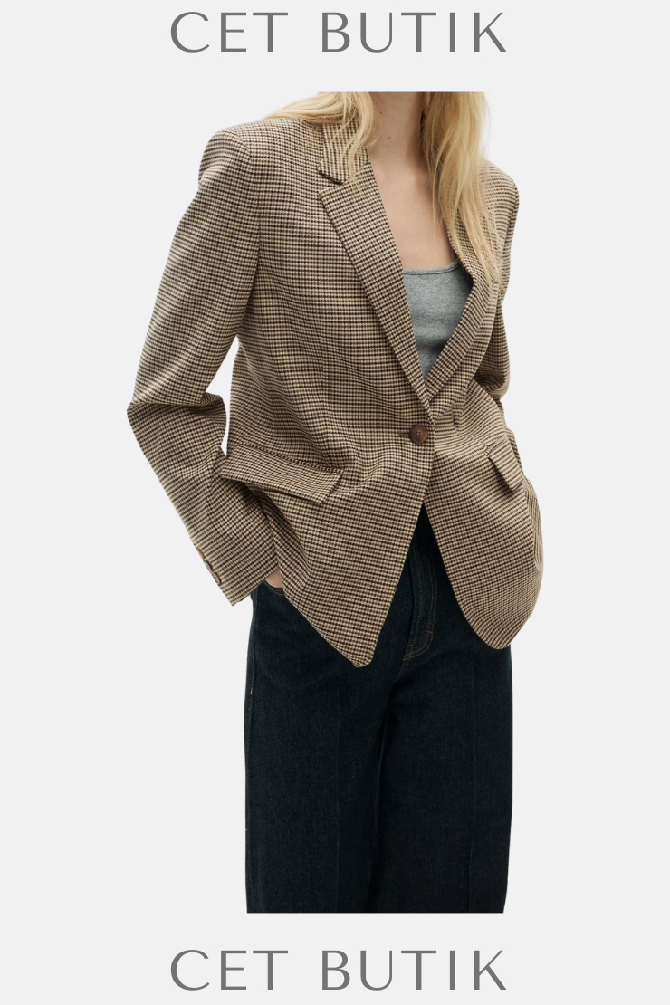 Mango Straight Fit Micro Houndstooth Ceket