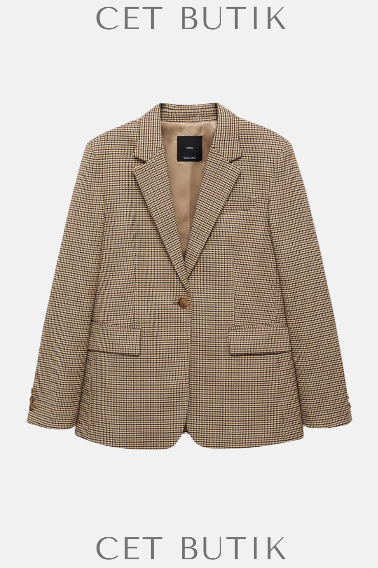 Mango Straight Fit Micro Houndstooth Ceket