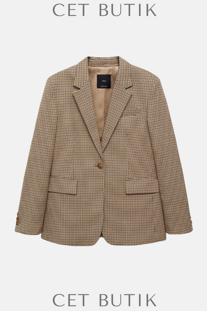 Mango Straight Fit Micro Houndstooth Ceket