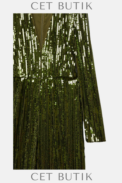 Mango Sequins Uzun Tulum – Payet Detaylı / V Yaka