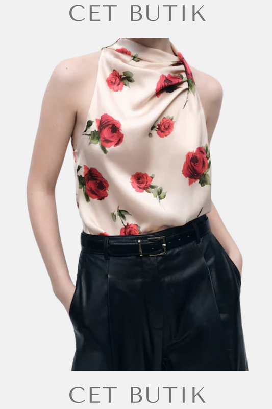 Mango Çiçek Desenli Saten Bluz