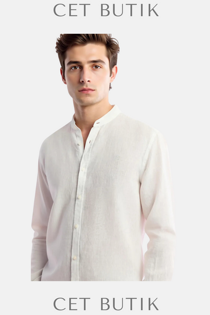 AVVA Erkek Beyaz Uzun Kollu Slim Fit Gömlek – Şık &amp; Modern