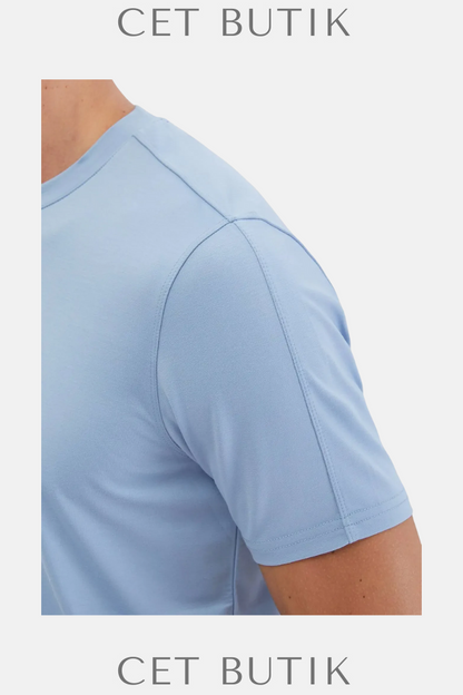 Ramsey Açık Mavi Bisiklet Yaka T-Shirt – Regular Fit
