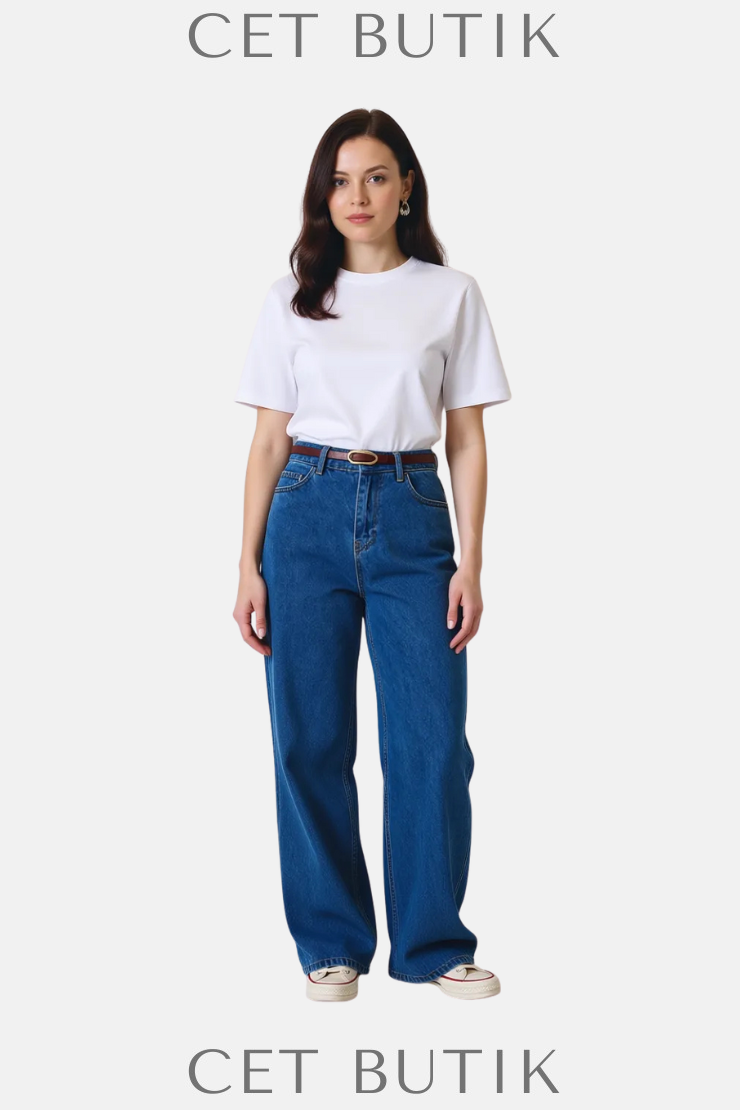 Touche Privé Kadın Bol Paça Denim Pantolon – Kot Mavisi