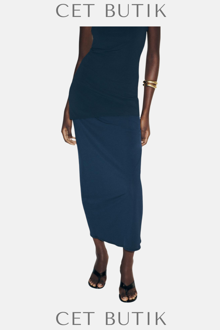 Zara Koyu Lacivert Straplez Midi Elbise