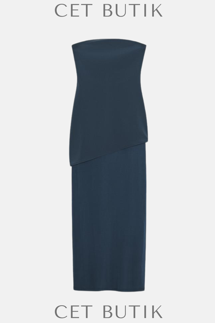 Zara Koyu Lacivert Straplez Midi Elbise