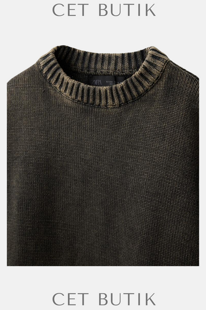 Zara Acid Wash Khaki Triko Kazak – %100 Pamuk