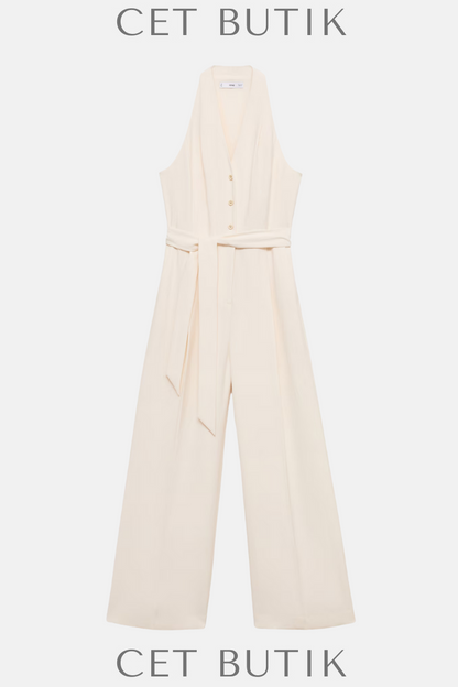 Mango Halter-Yaka Tulum with Belt – Ecru / Kadın Jumpsuit