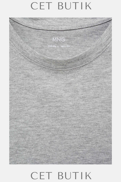 Mango Kısa Kollu Pamuk Tişört – Medium Gray