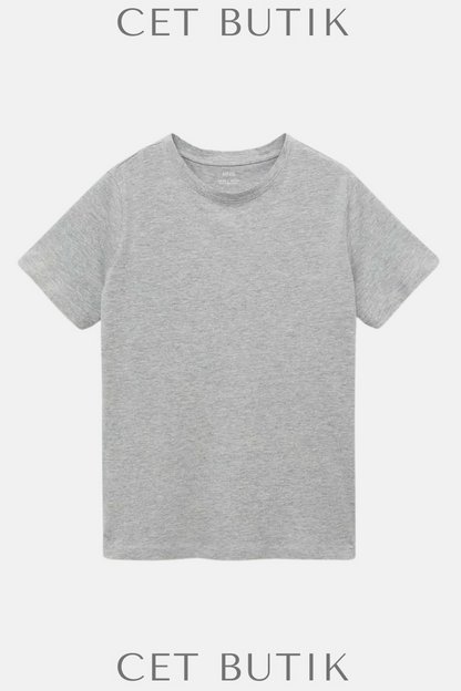 Mango Kısa Kollu Pamuk Tişört – Medium Gray